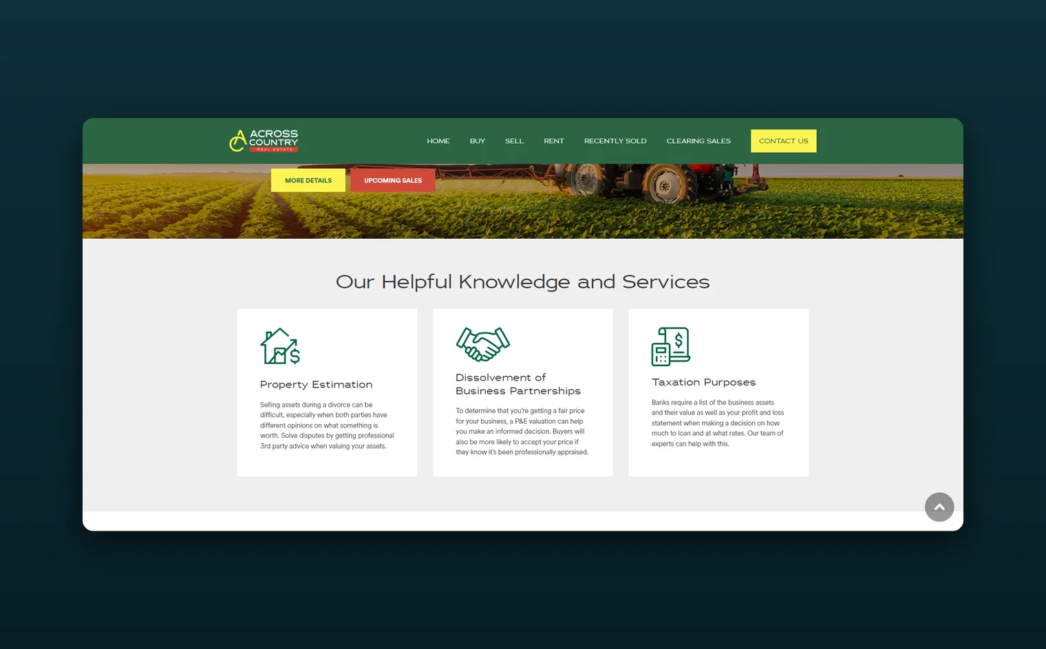 Across Country Real Estate website by Balar Media Group, more of the design