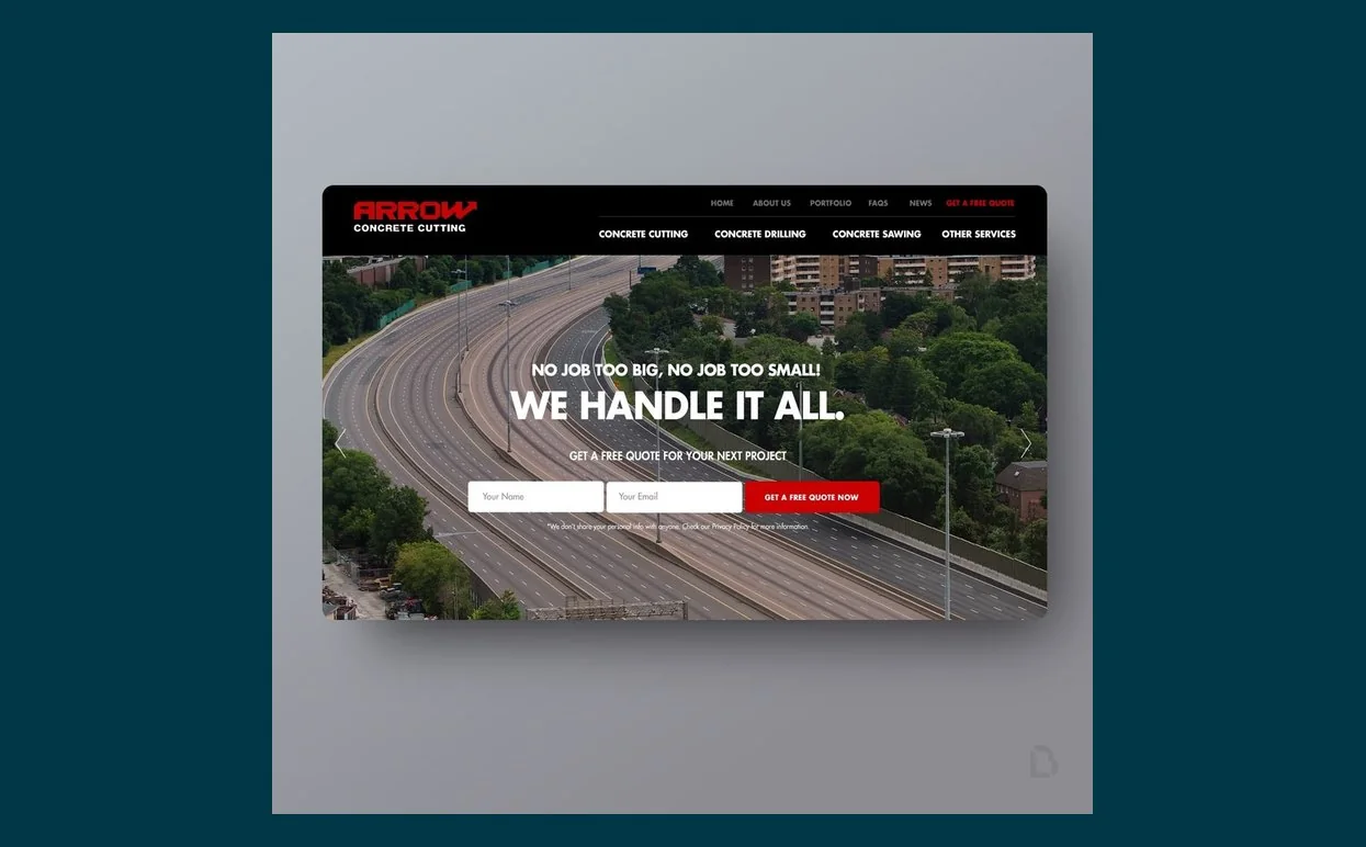 Arrow Concrete Cutting website design by Balar Media Group