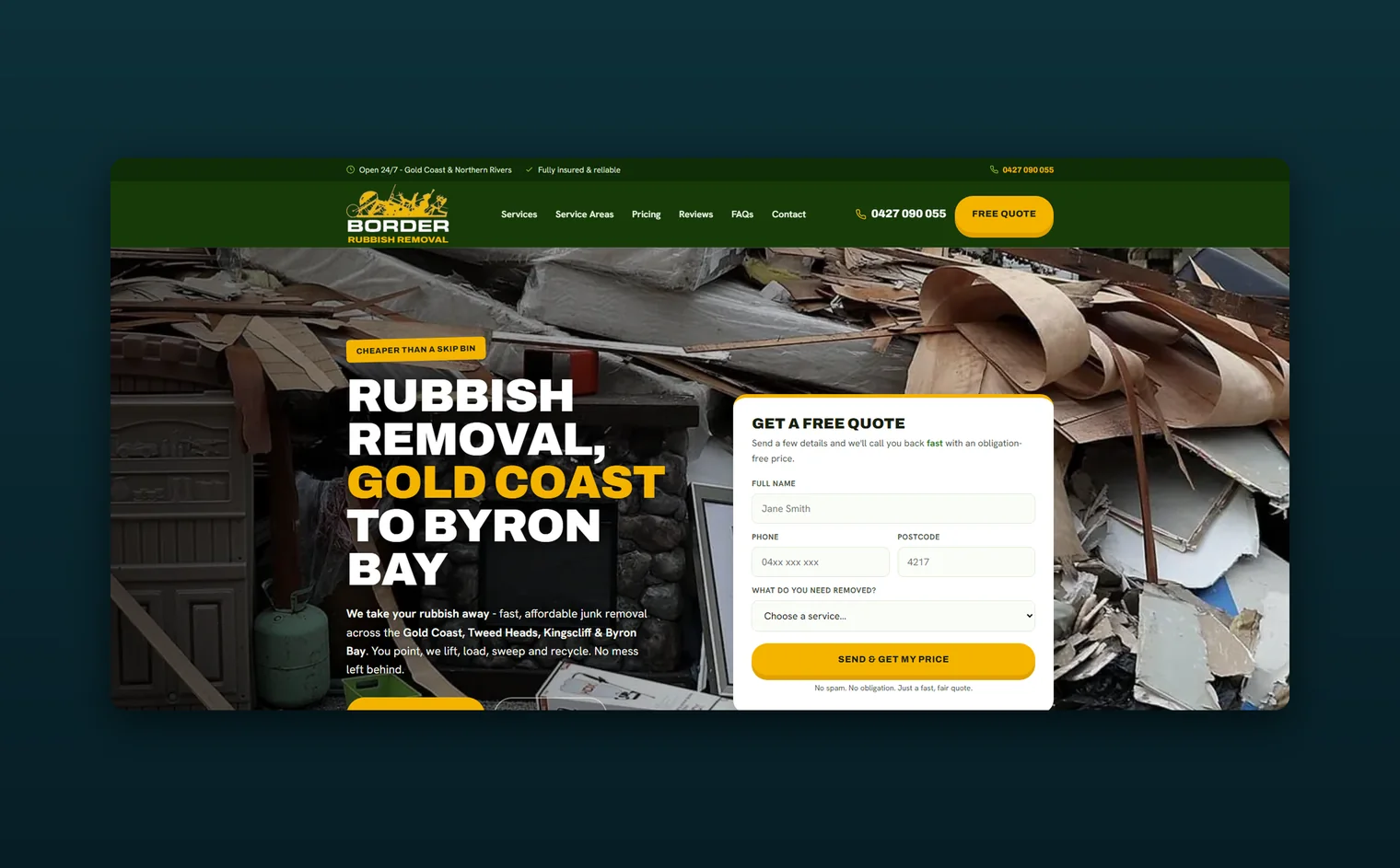 Border Rubbish Removal website design by Balar Media Group