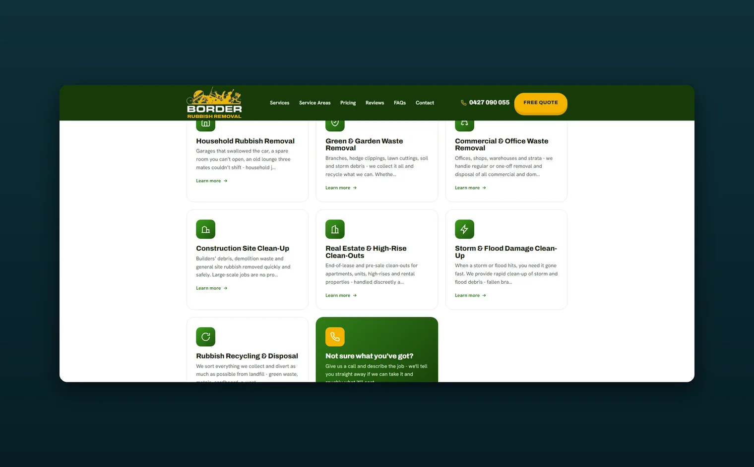 Border Rubbish Removal website by Balar Media Group, more of the design