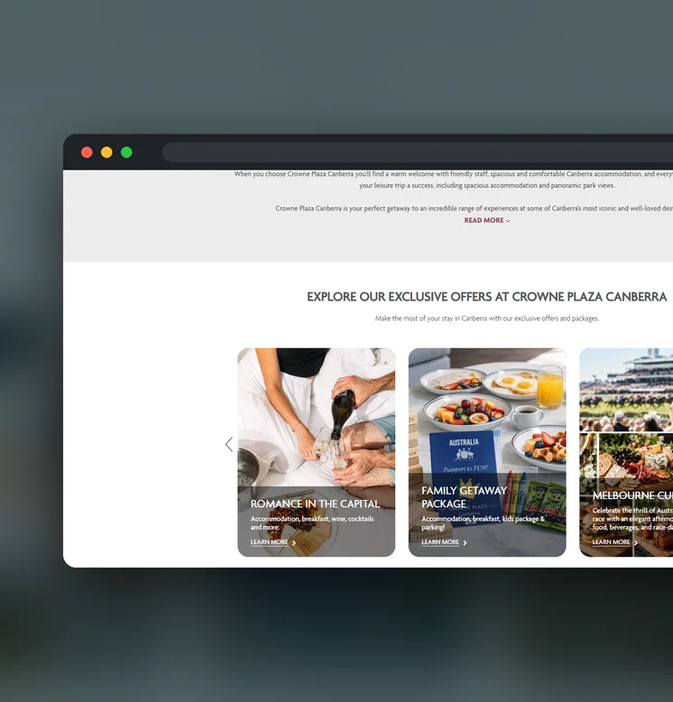 Crowne Plaza Canberra website by Balar Media Group