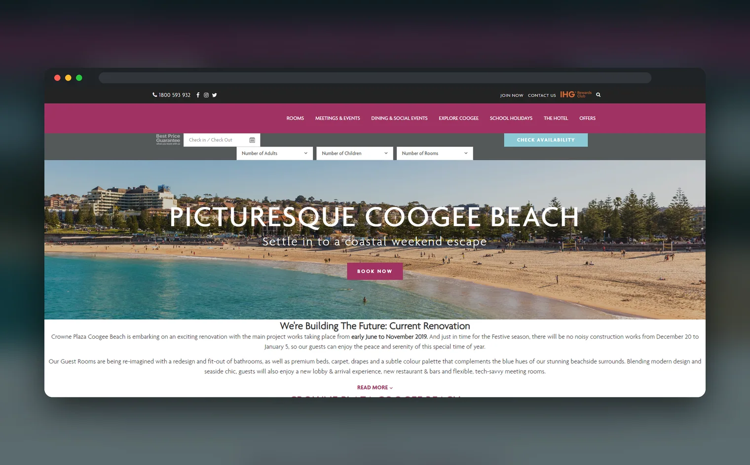 Crowne Plaza Coogee Beach website design by Balar Media Group