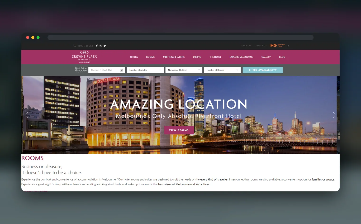 Crowne Plaza Melbourne website design by Balar Media Group