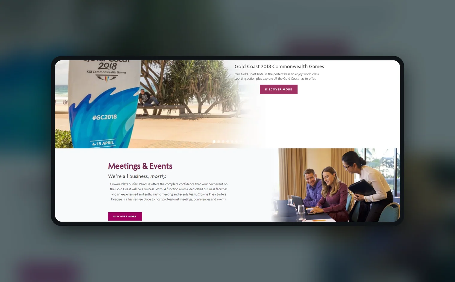 Crowne Plaza Surfers Paradise website by Balar Media Group, more of the design