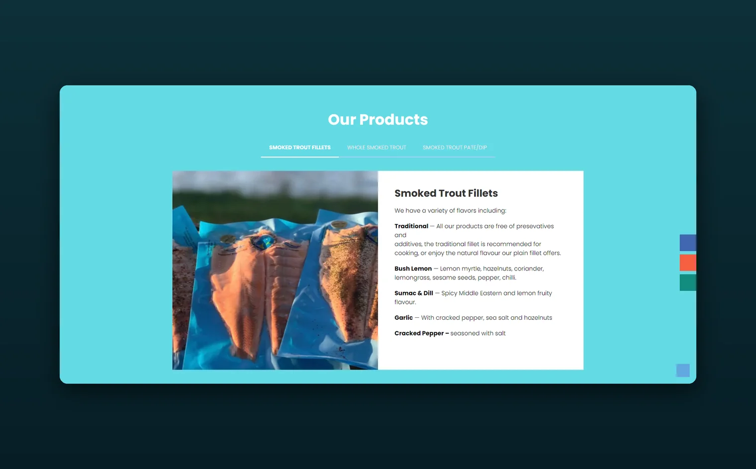 Deano's Smoked Trout website by Balar Media Group, more of the design