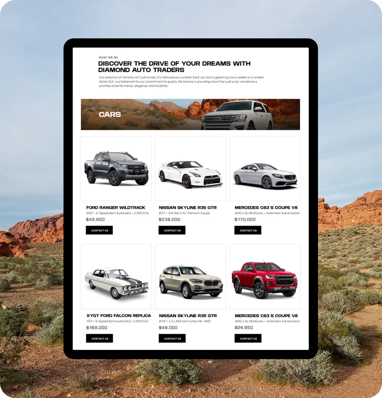 Diamond Auto Traders website by Balar Media Group, mobile and brand detail