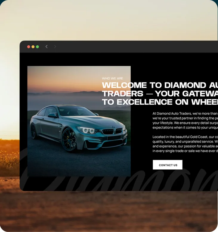 Diamond Auto Traders website by Balar Media Group, design detail