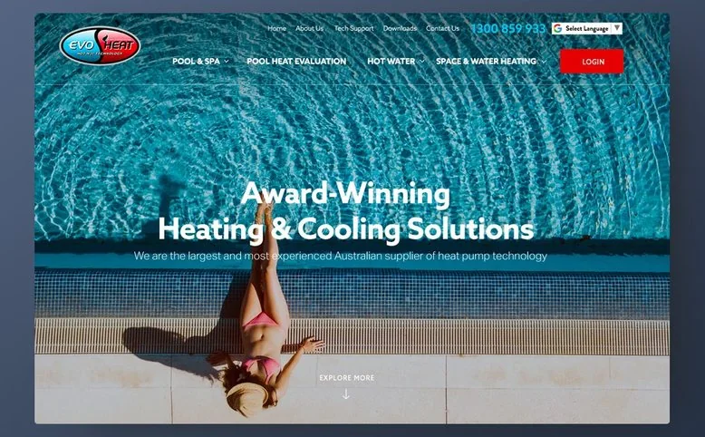 EvoHeat Australia website by Balar Media Group, more of the design
