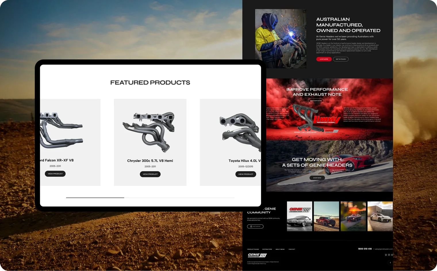 Genie Performance Headers website design by Balar Media Group (detail)