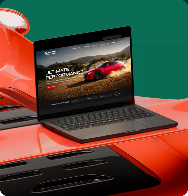 Genie Performance Headers website by Balar Media Group, mobile and brand detail