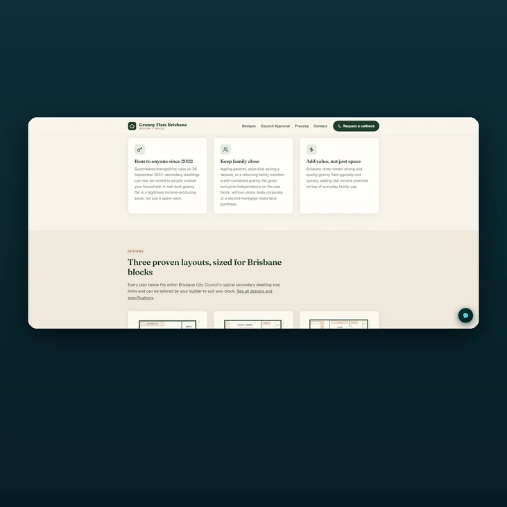 Granny Flats Brisbane website detail by Balar Media Group