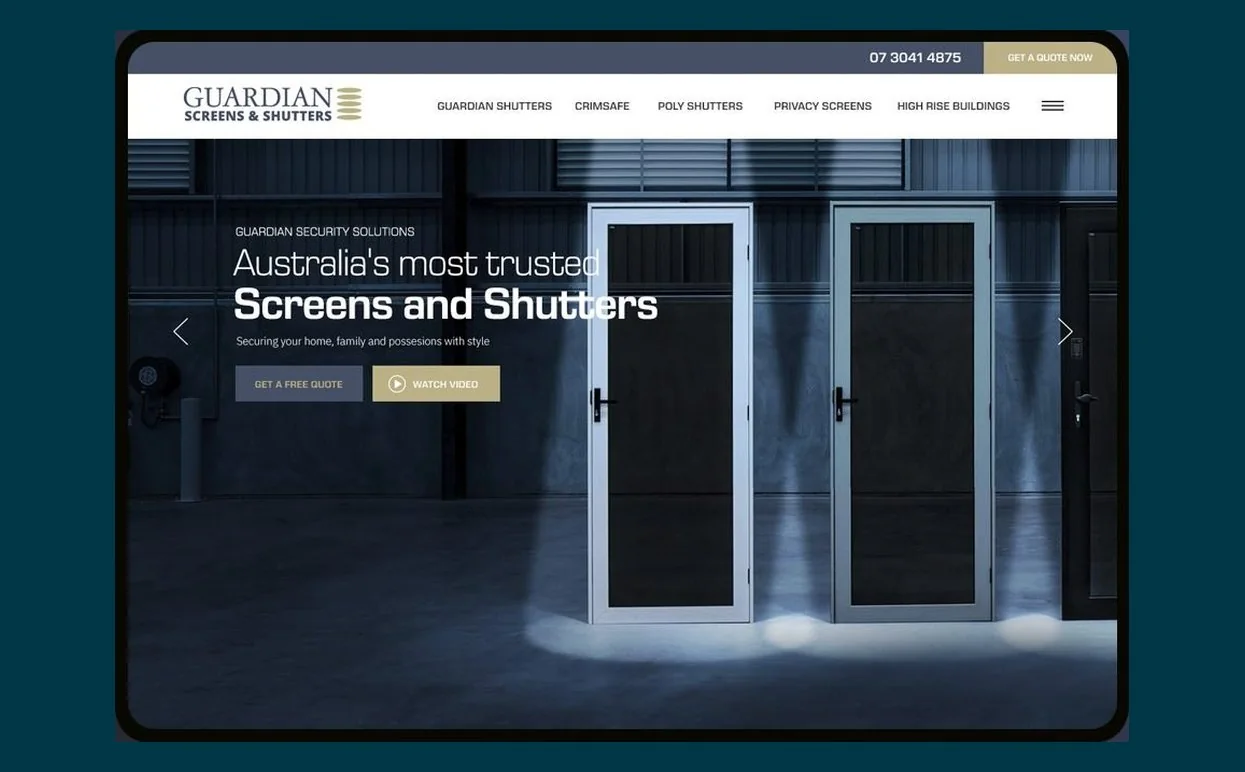 Guardian Screens & Shutters website design by Balar Media Group