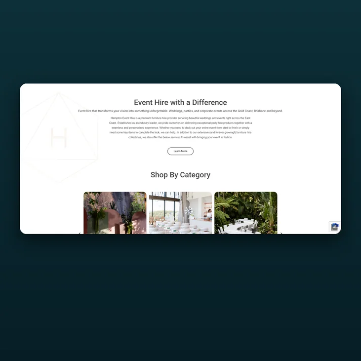 Hampton Event Hire website detail by Balar Media Group