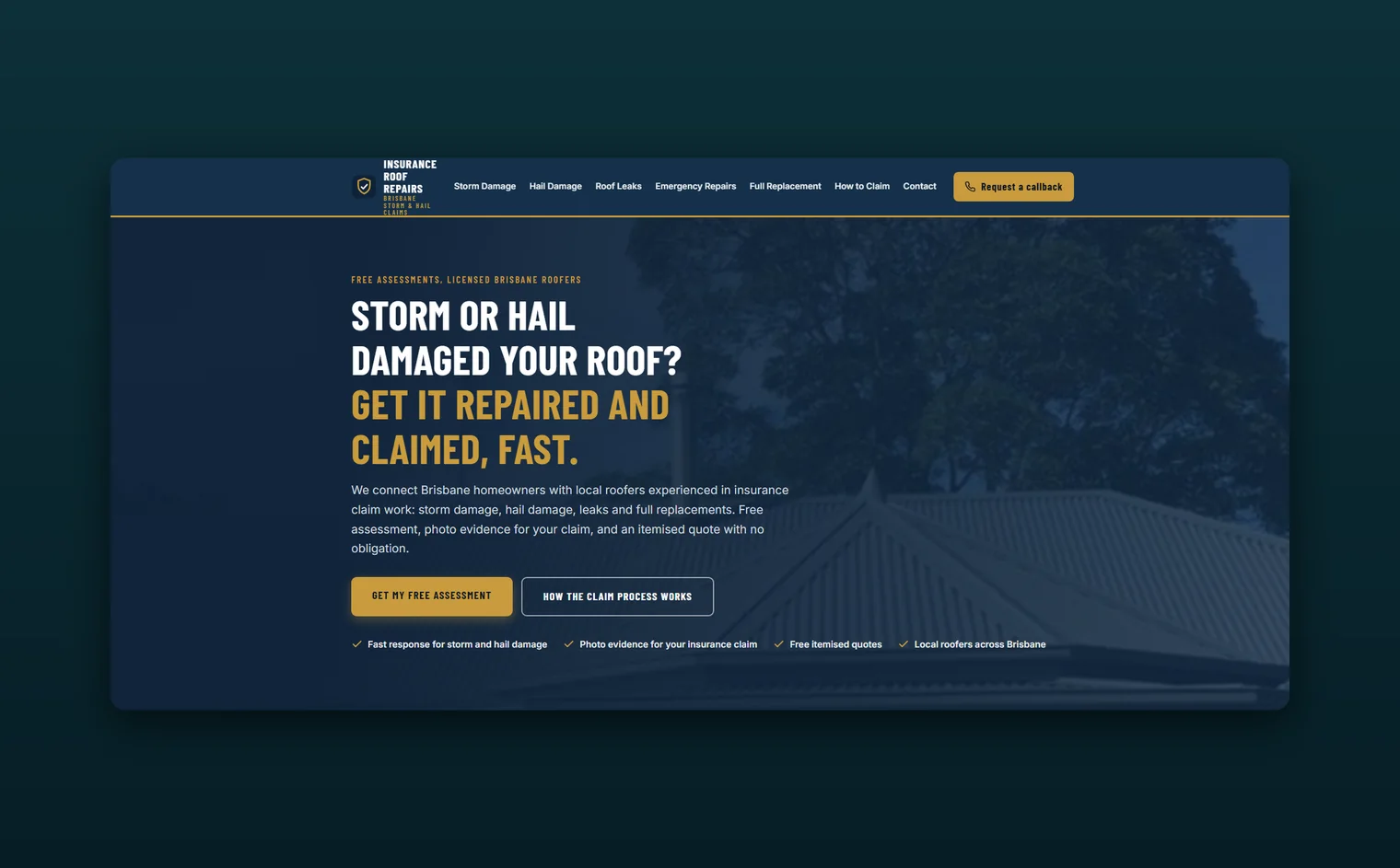 Insurance Roof Repairs Brisbane website design by Balar Media Group