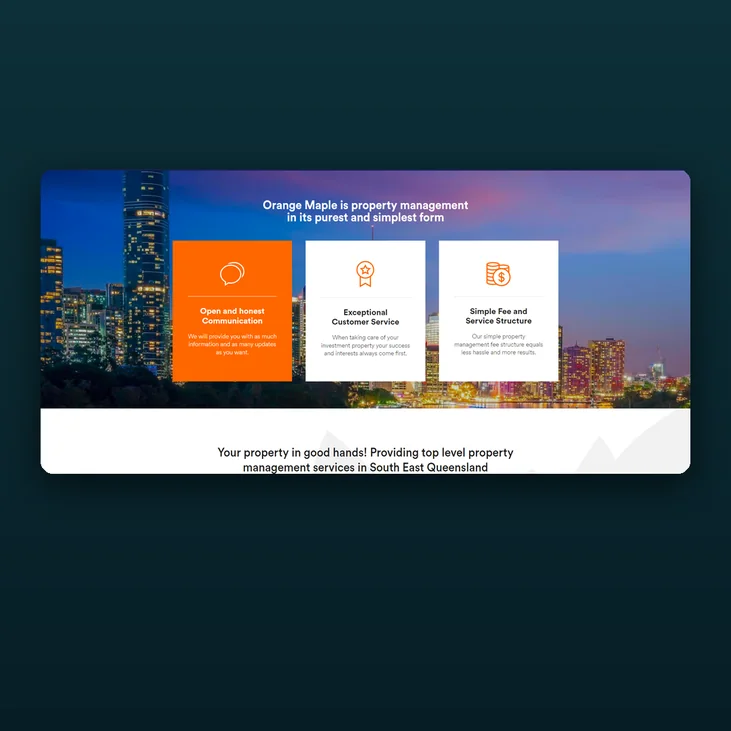 A section of the Orange Maple Property Management website, designed by Balar