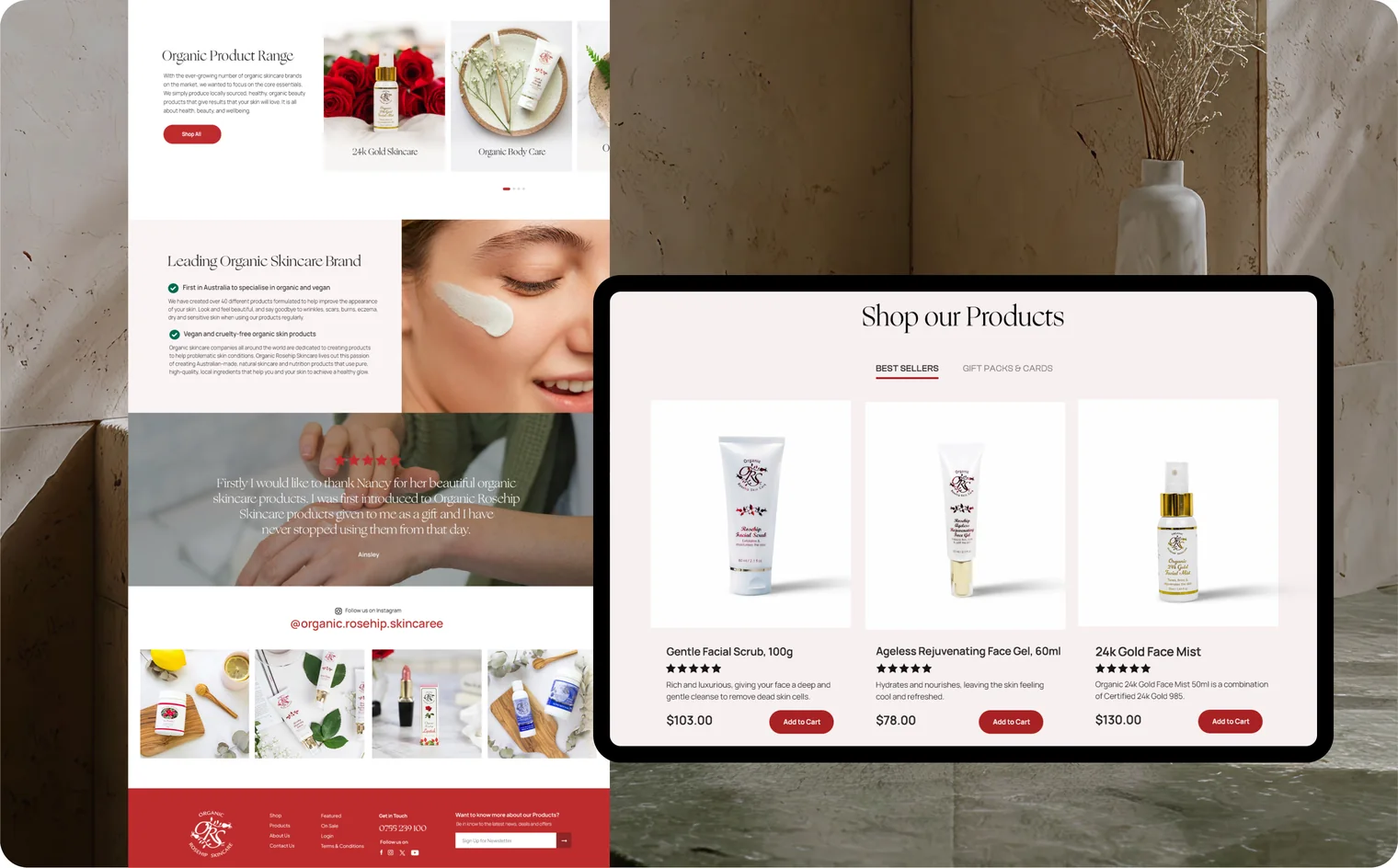 Organic Rosehip Skincare website design by Balar Media Group (detail)