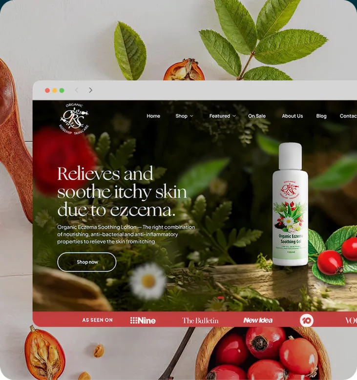Organic Rosehip Skincare website by Balar Media Group, mobile and brand detail