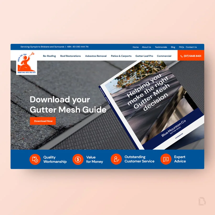 Over The Top Roofing website by Balar Media Group, more of the design