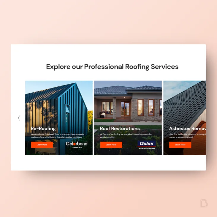 Over The Top Roofing website detail by Balar Media Group