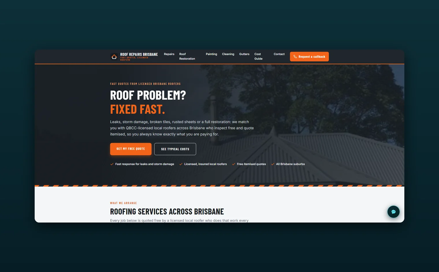 Roof Repairs Brisbane website design by Balar Media Group