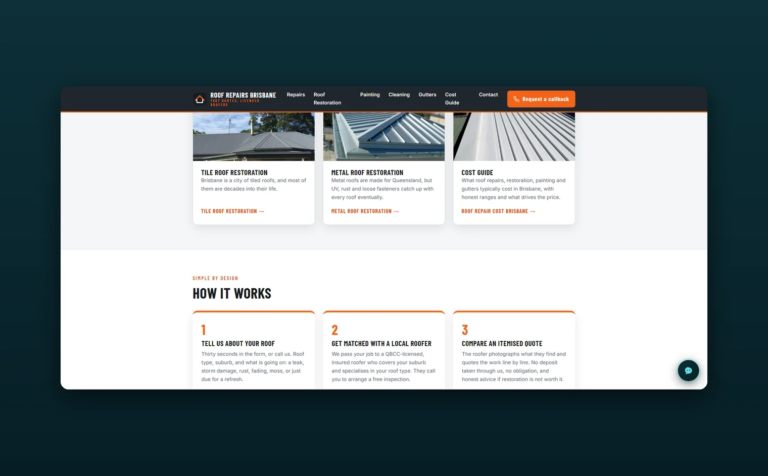 Roof Repairs Brisbane website by Balar Media Group, more of the design