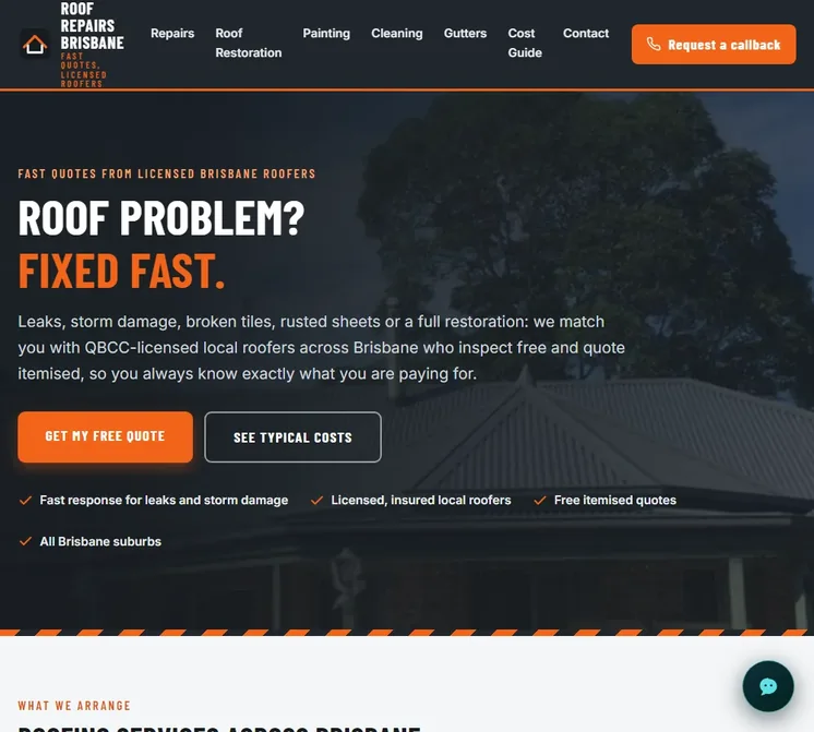 Roof Repairs Brisbane website by Balar Media Group