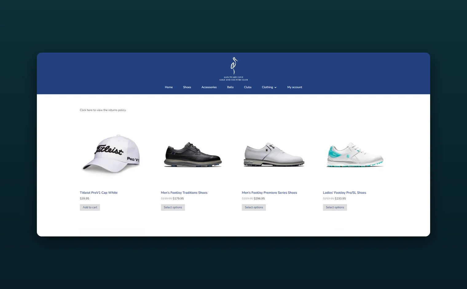Sanctuary Cove Golf Shop website design by Balar Media Group