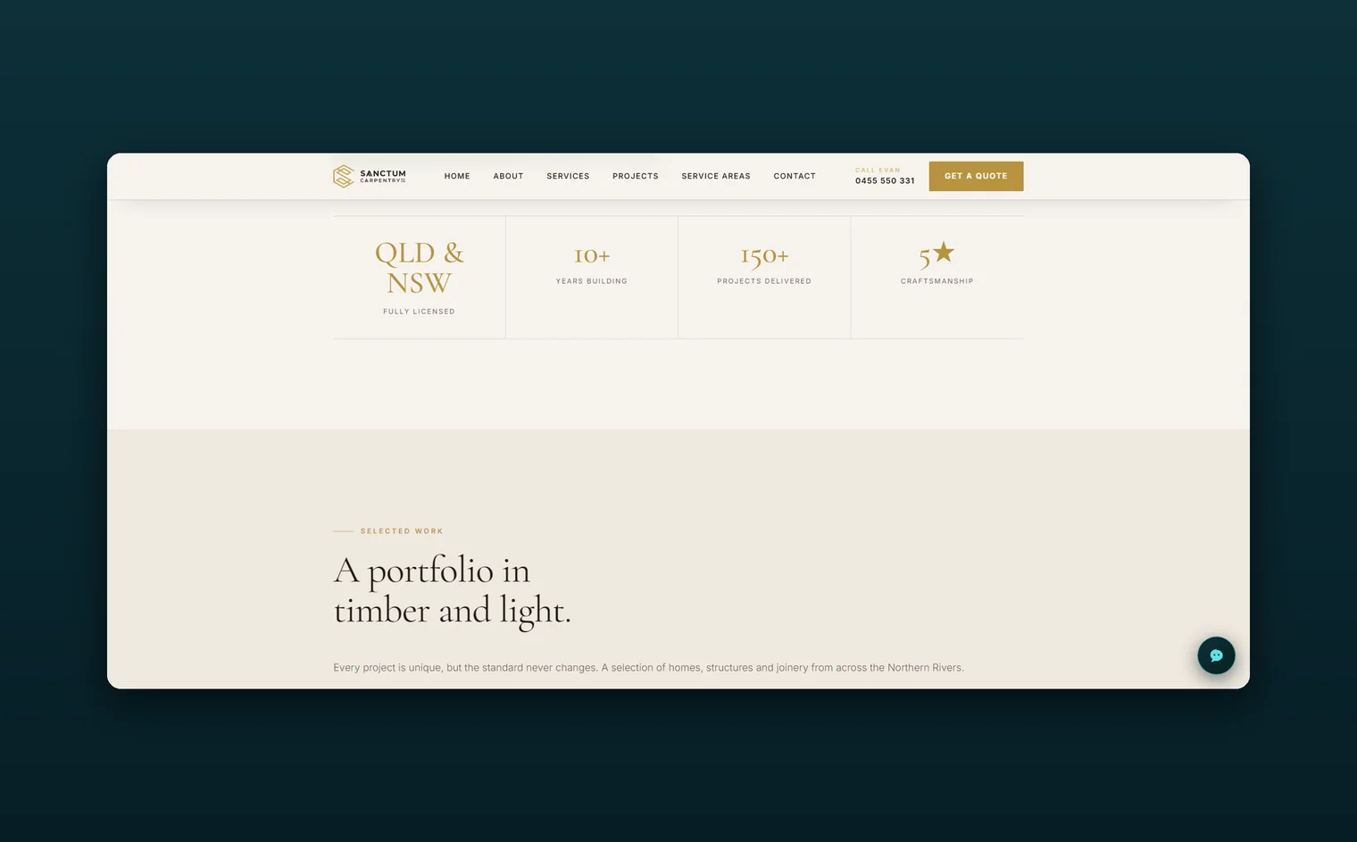 Sanctum Carpentry website by Balar Media Group, more of the design