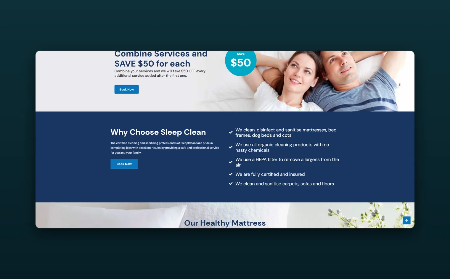 SleepClean website by Balar Media Group, more of the design