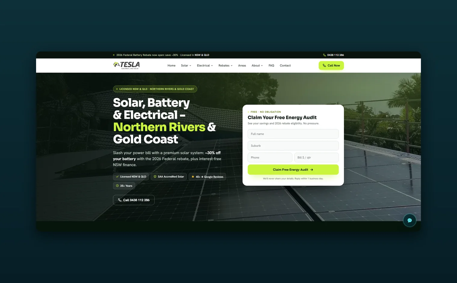 Tesla Electrical website design by Balar Media Group