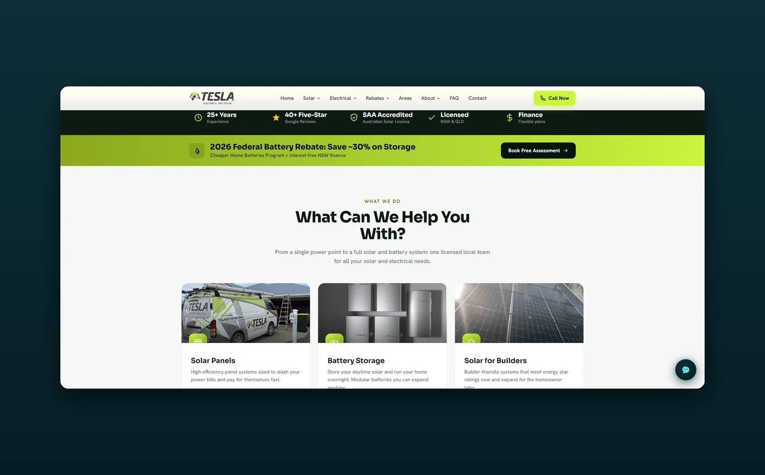 Tesla Electrical website by Balar Media Group, more of the design