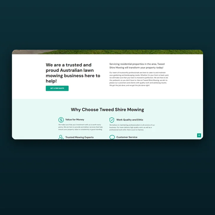 Tweed Shire Mowing website detail by Balar Media Group