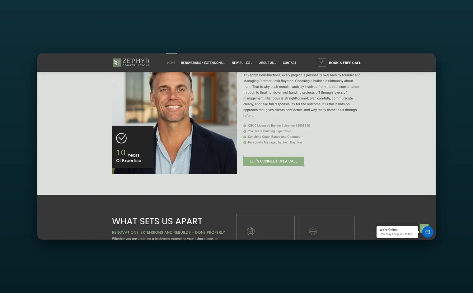 Zephyr Constructions website by Balar Media Group, more of the design
