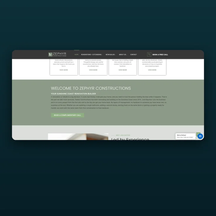 Zephyr Constructions website detail by Balar Media Group