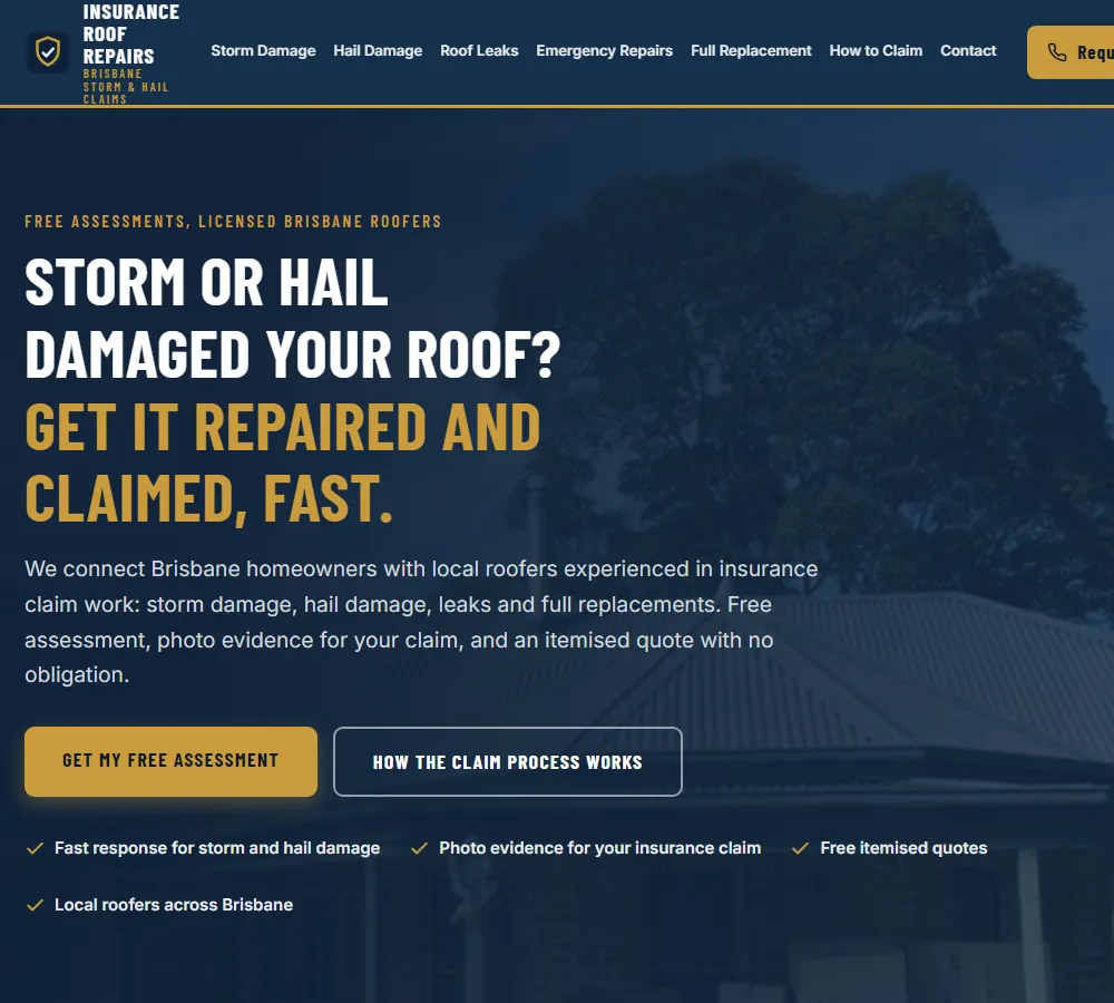 Insurance Roof Repairs Brisbane website by Balar Media Group
