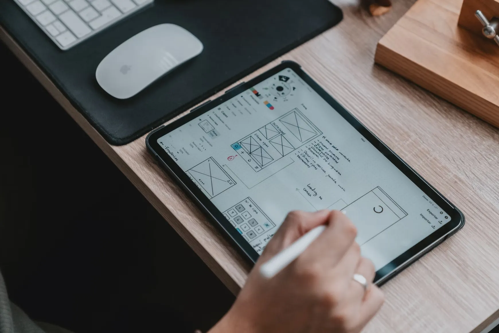 A designer sketching website wireframes on a tablet