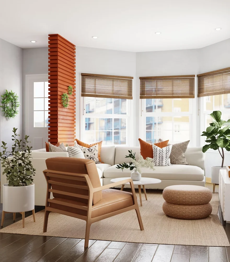 Bright modern living room interior styled for sale