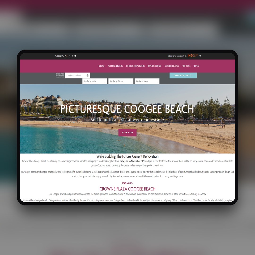 Crowne Plaza Coogee Beach website by Balar Media Group