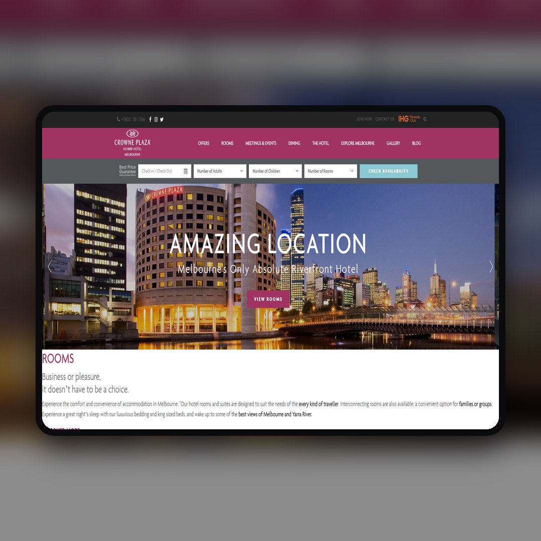 Crowne Plaza Melbourne website by Balar Media Group