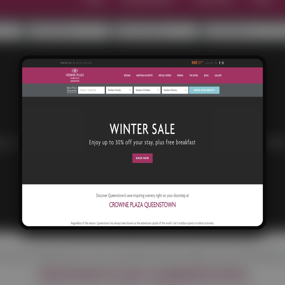 Crowne Plaza Queenstown website by Balar Media Group
