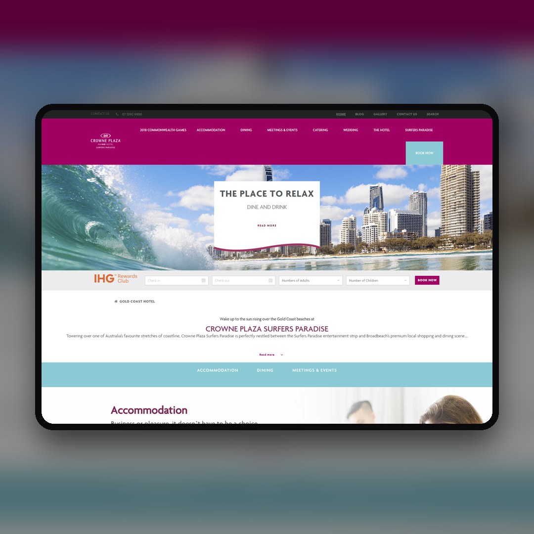 Crowne Plaza Surfers Paradise website by Balar Media Group