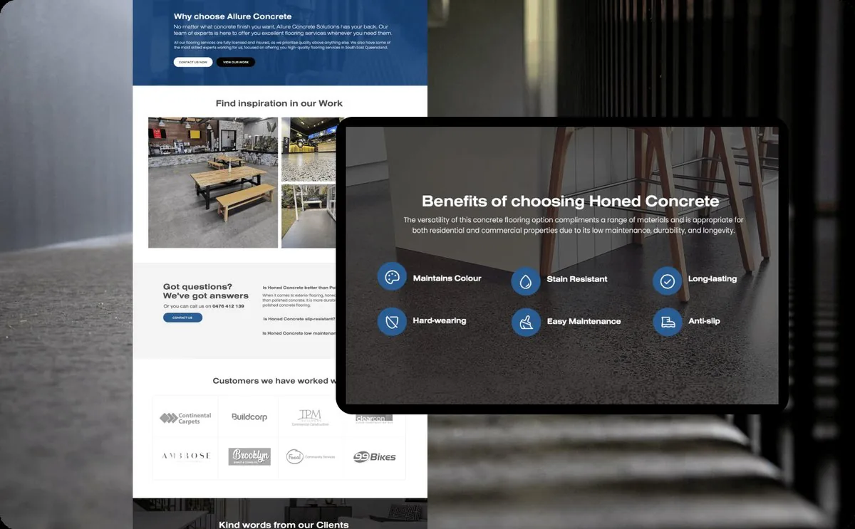 Allure Concrete Solutions website by Balar Media Group on desktop