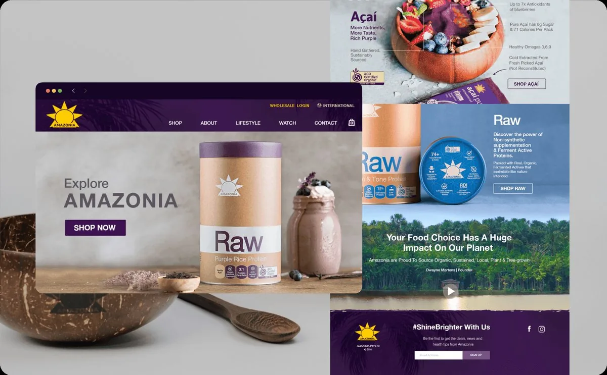 Amazonia eCommerce website by Balar Media Group on desktop