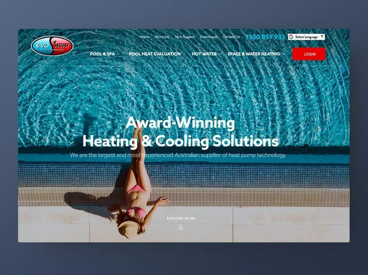 EvoHeat Australia website by Balar Media Group - award-winning pool heating and cooling
