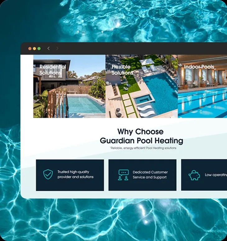 Guardian Pool Heating product pages designed by Balar Media Group