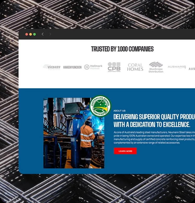 Neumann Steel website product pages designed by Balar Media Group