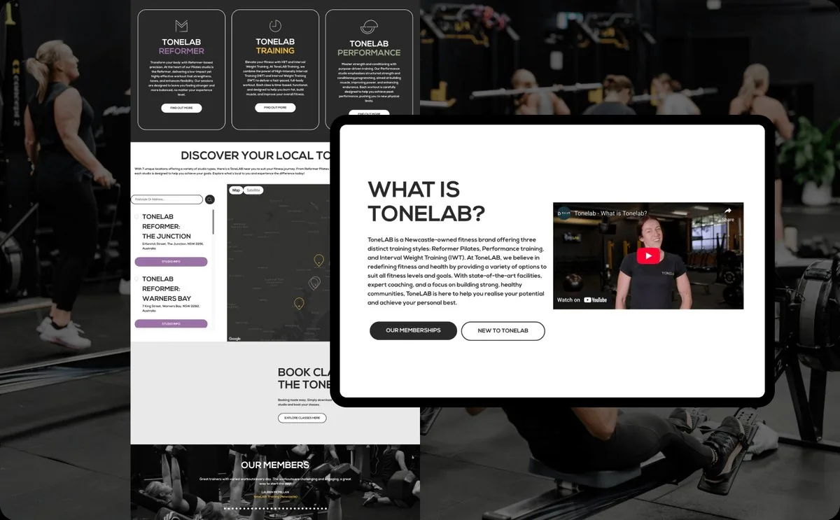 ToneLAB fitness website by Balar Media Group on desktop